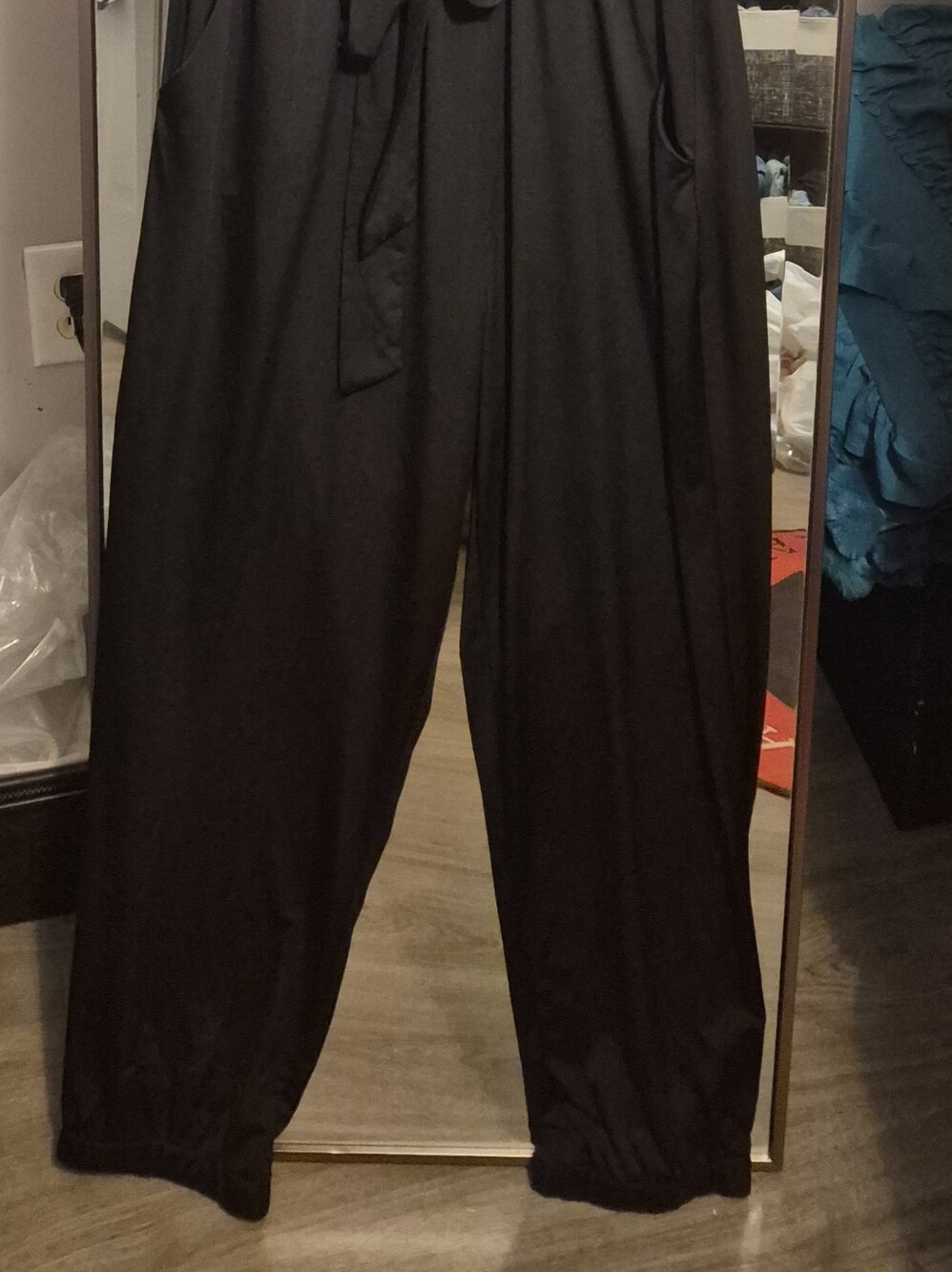 Black Women's Tie-Waist Jumpsuit With jeannie Bottoms - Picture 4 of 4